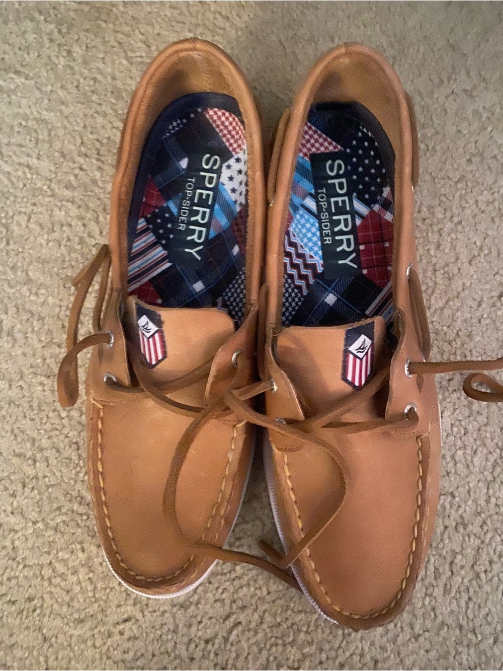 Sperry Tan Leather Slip-On Boat Shoes with Patterned Heel size 9 Women